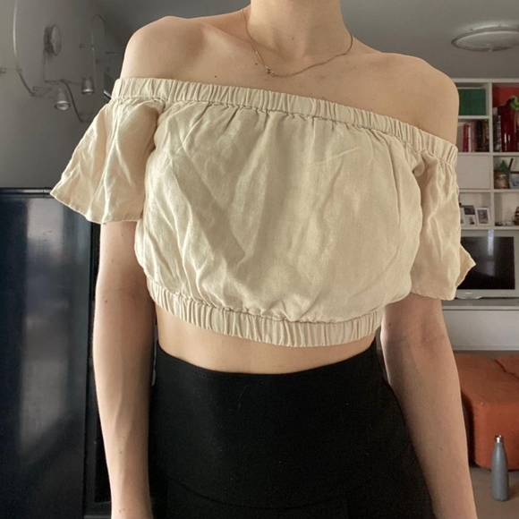 NWT Abercrombie & Fitch Off-The-Shoulder Linen-Blend Top - Picture 2 of 8